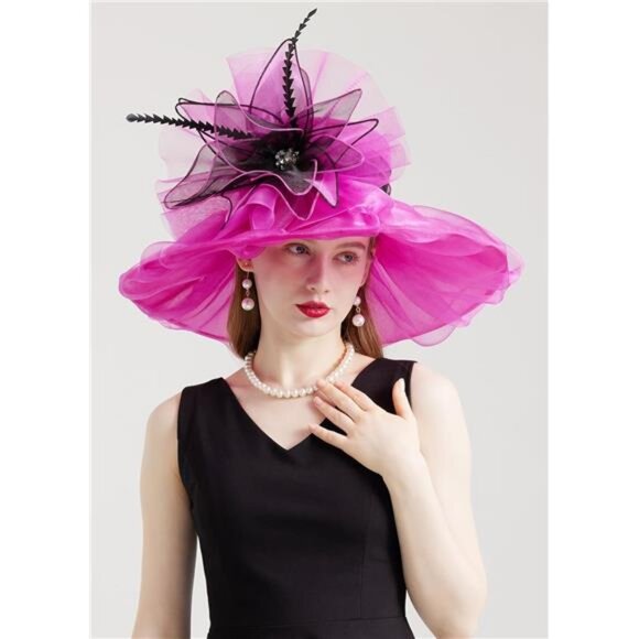 Women Organza Church Tea Party Hats Floral Pink